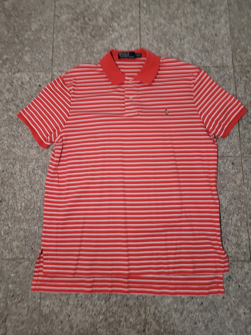 Ralph Lauren Coral and White Striped Polo Shirt Size Large